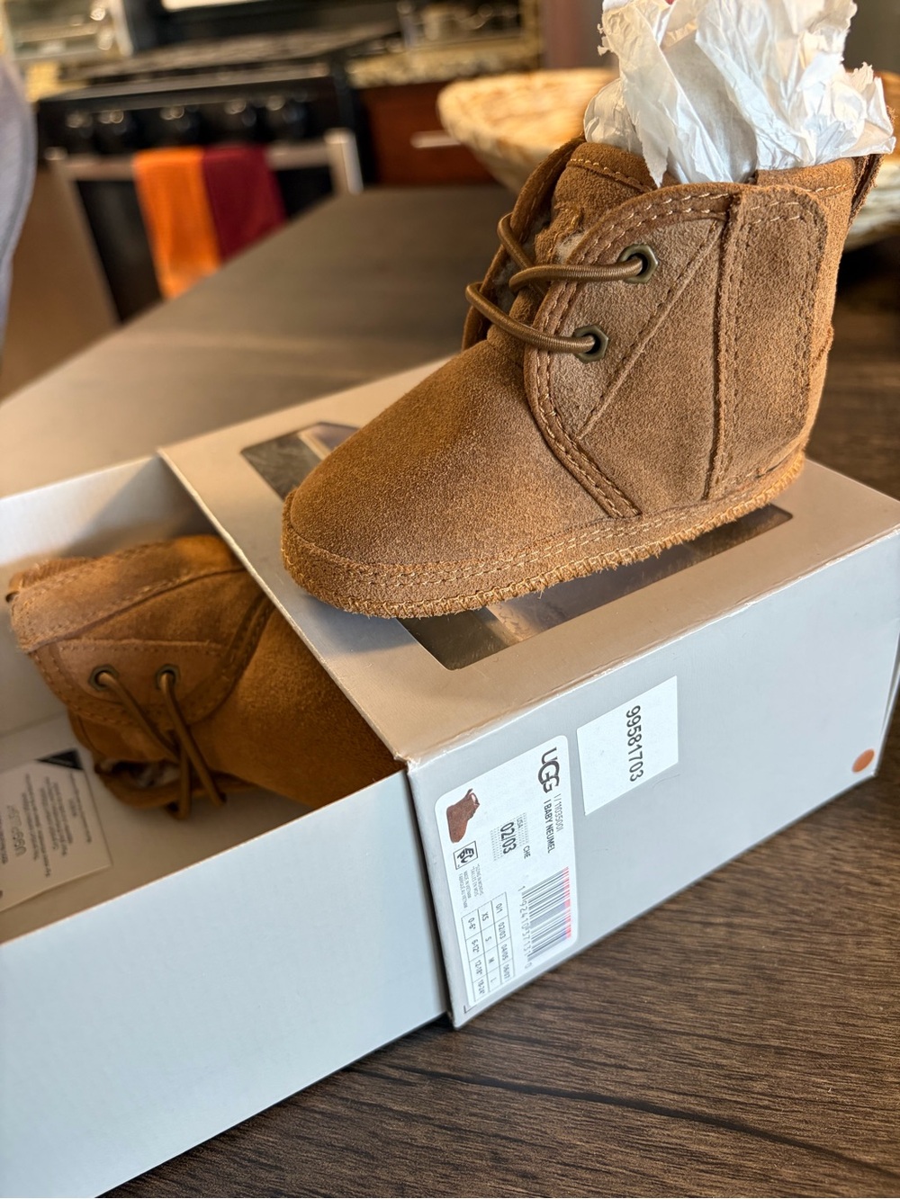 NWT UGG Baby Neumel- Chestnut Suede Lace-Up Booties